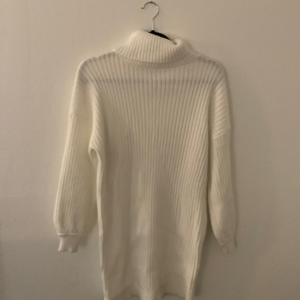 White turtleneck sweater dress
